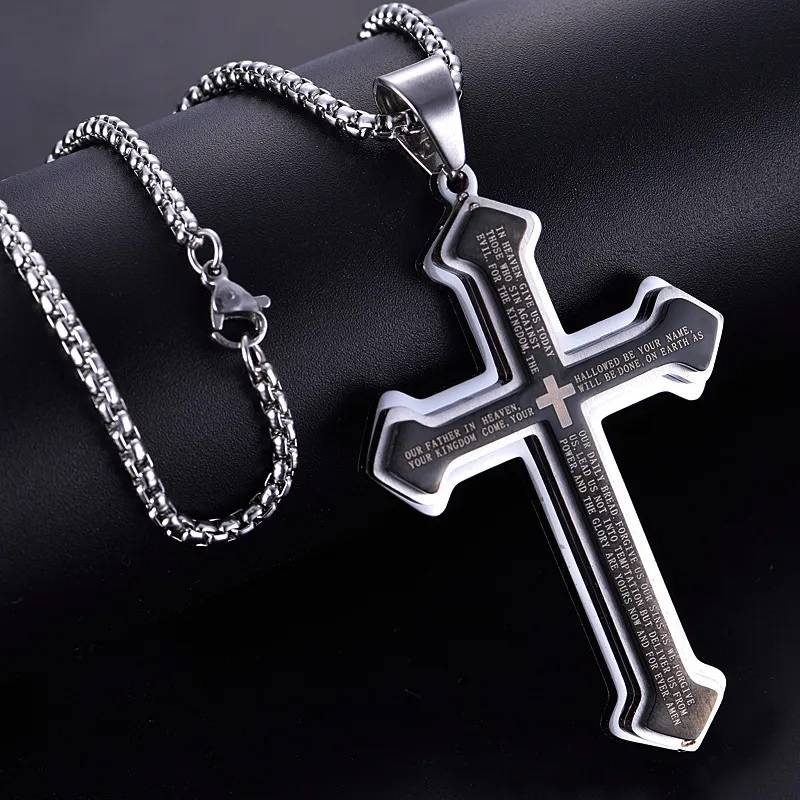 Christian Bible Verse Stainless Steel Cross Pendant Necklace Men Jewelry Necklaces 