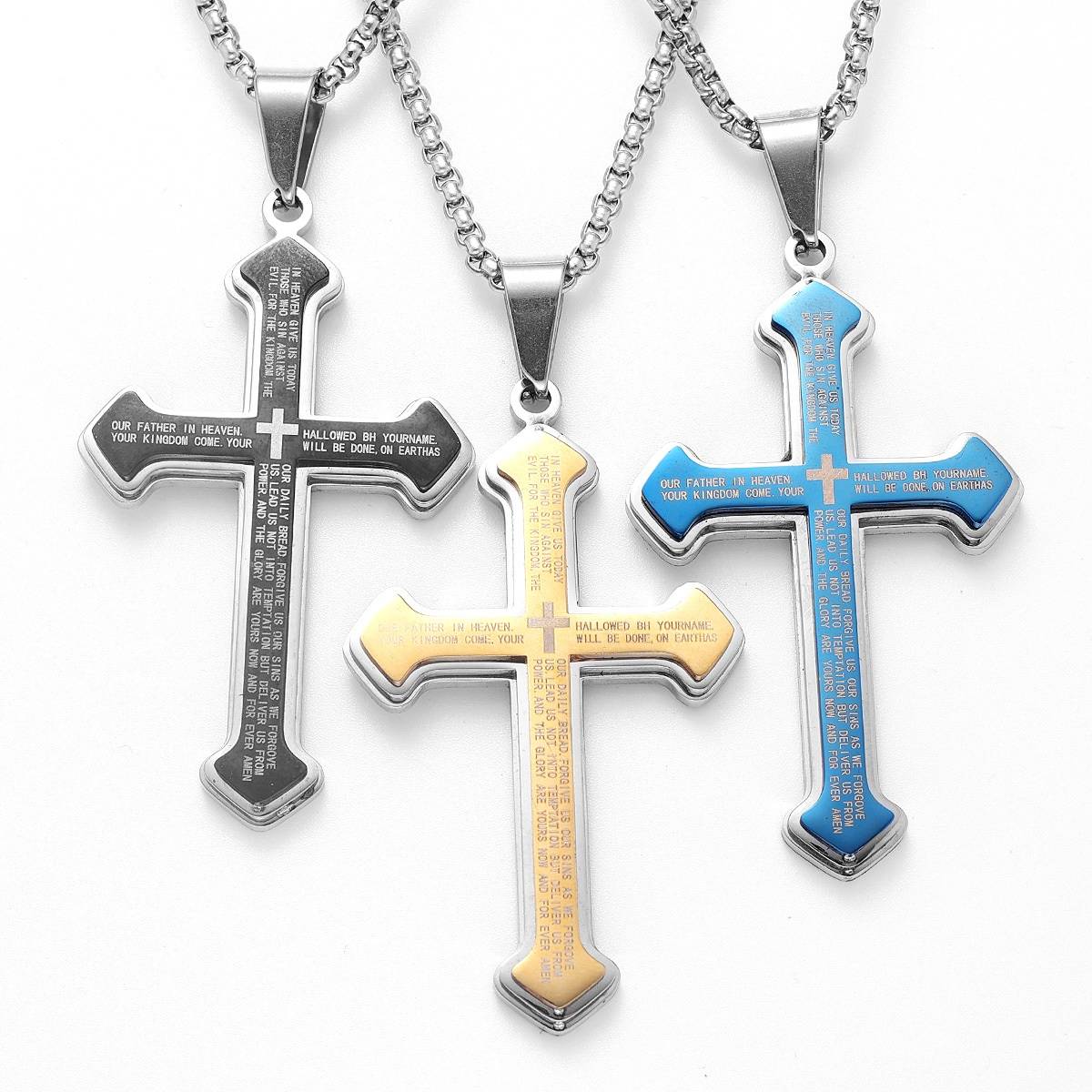 Christian Bible Verse Stainless Steel Cross Pendant Necklace Men Jewelry Necklaces 