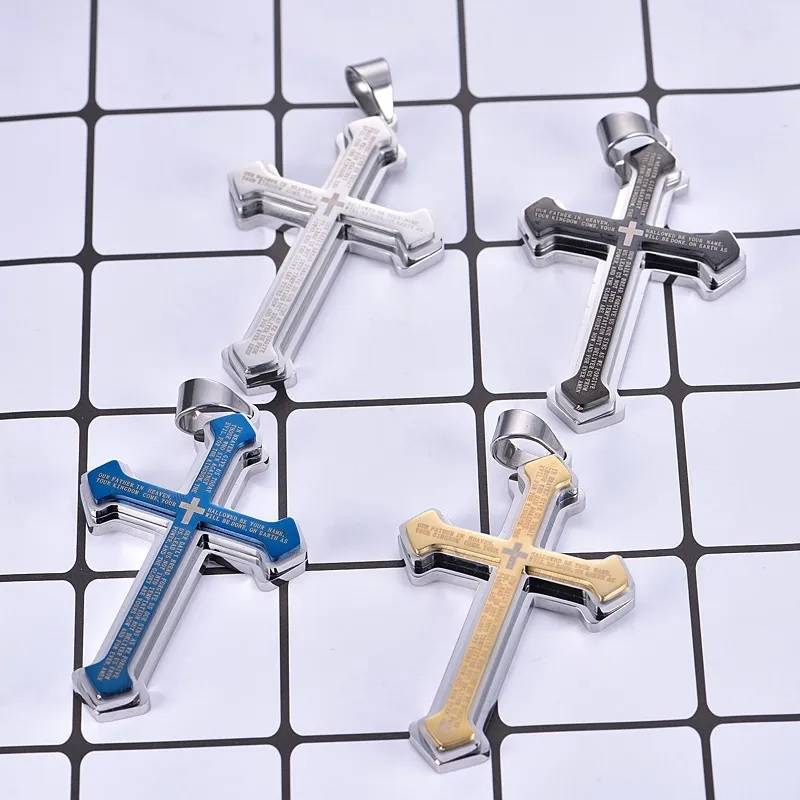 Christian Bible Verse Stainless Steel Cross Pendant Necklace Men Jewelry Necklaces 