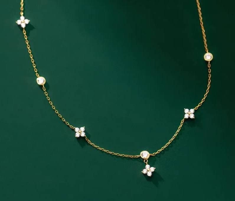 Four-Leaf Clover Inlaid Zircon Chain Necklace Necklaces New Arrivals Women Jewelry 