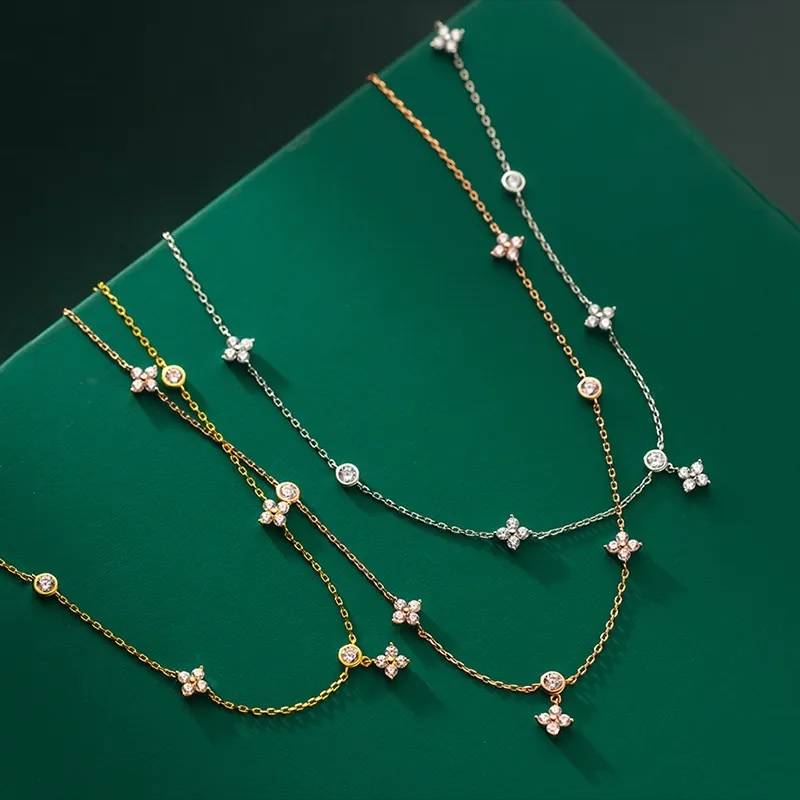 Four-Leaf Clover Inlaid Zircon Chain Necklace Necklaces New Arrivals Women Jewelry 