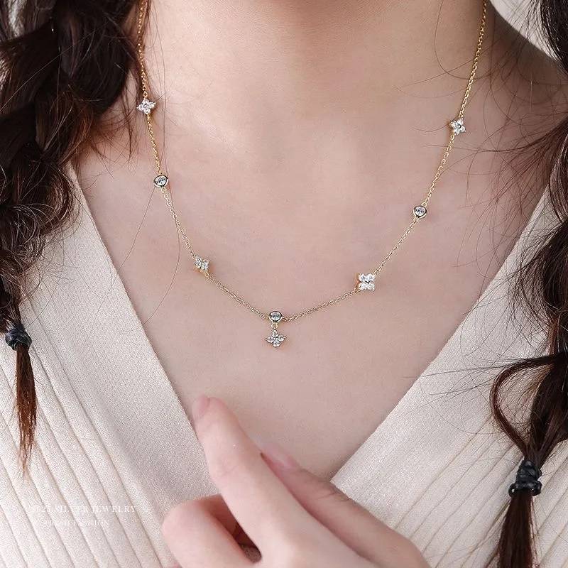 Four-Leaf Clover Inlaid Zircon Chain Necklace Necklaces New Arrivals Women Jewelry 
