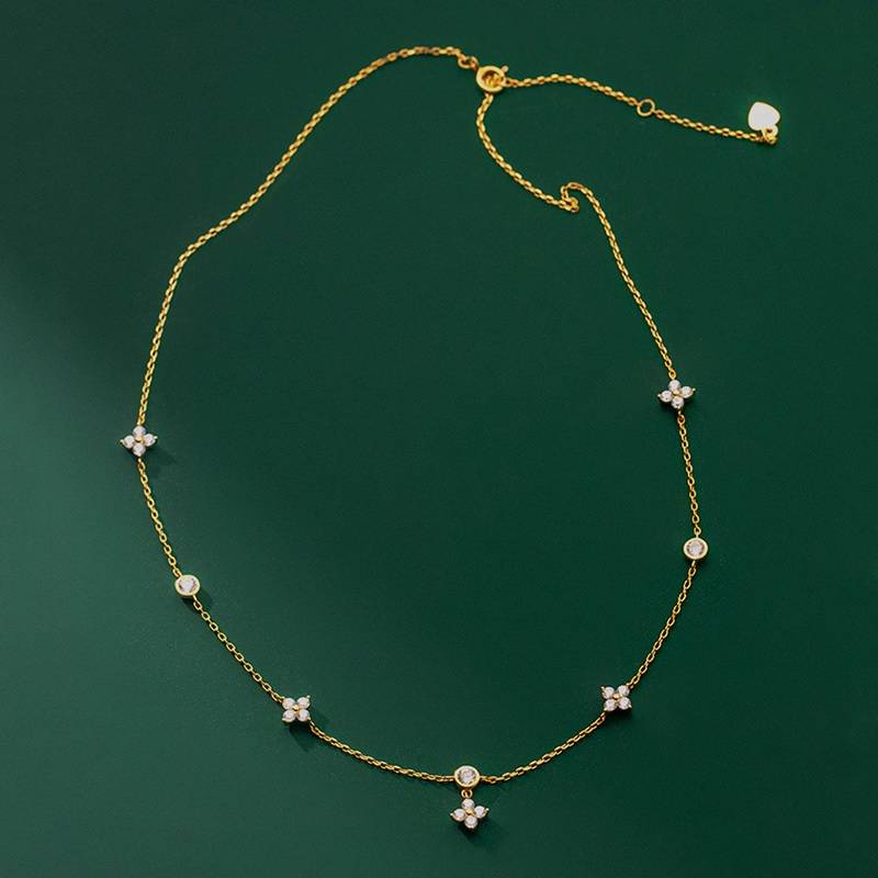 Four-Leaf Clover Inlaid Zircon Chain Necklace Necklaces New Arrivals Women Jewelry 