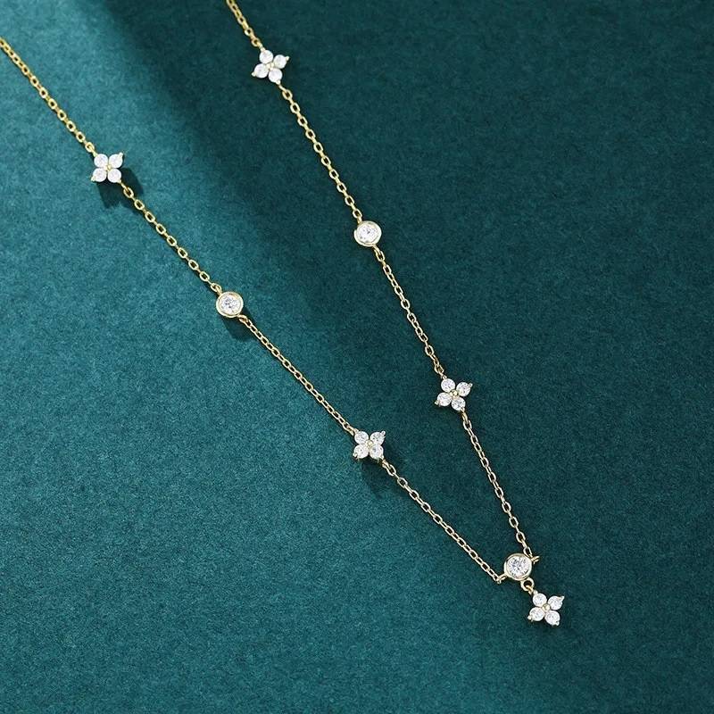 Four-Leaf Clover Inlaid Zircon Chain Necklace Necklaces New Arrivals Women Jewelry 