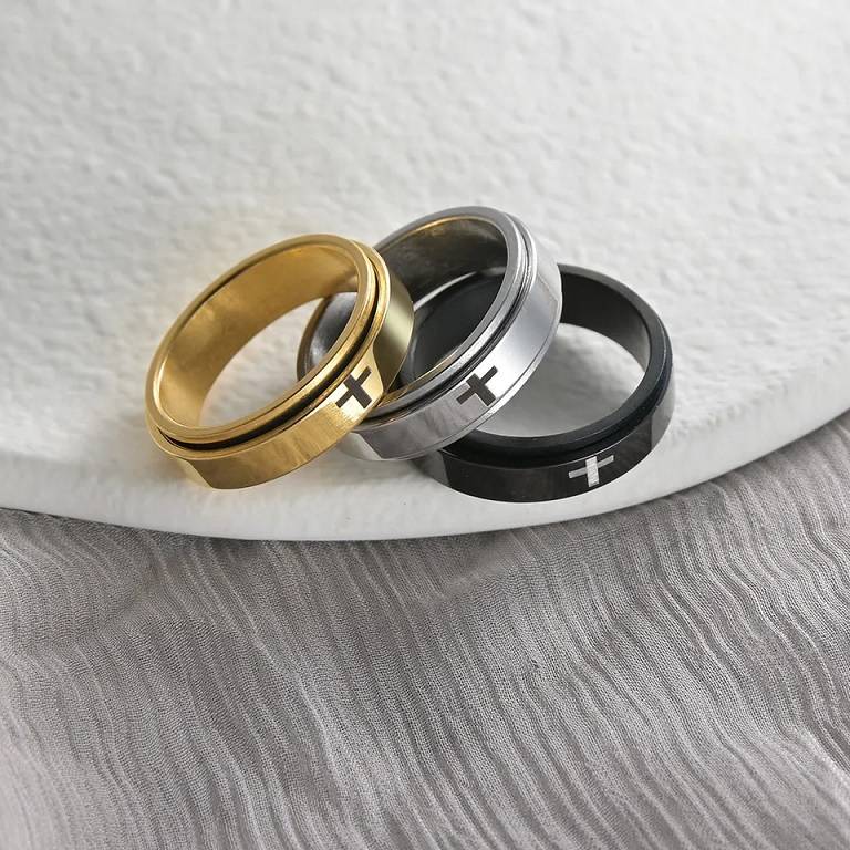 6MM Cross Crucifix Rotating Spinner Unisex Ring Men Jewelry New Arrivals Rings Rings Women Jewelry 