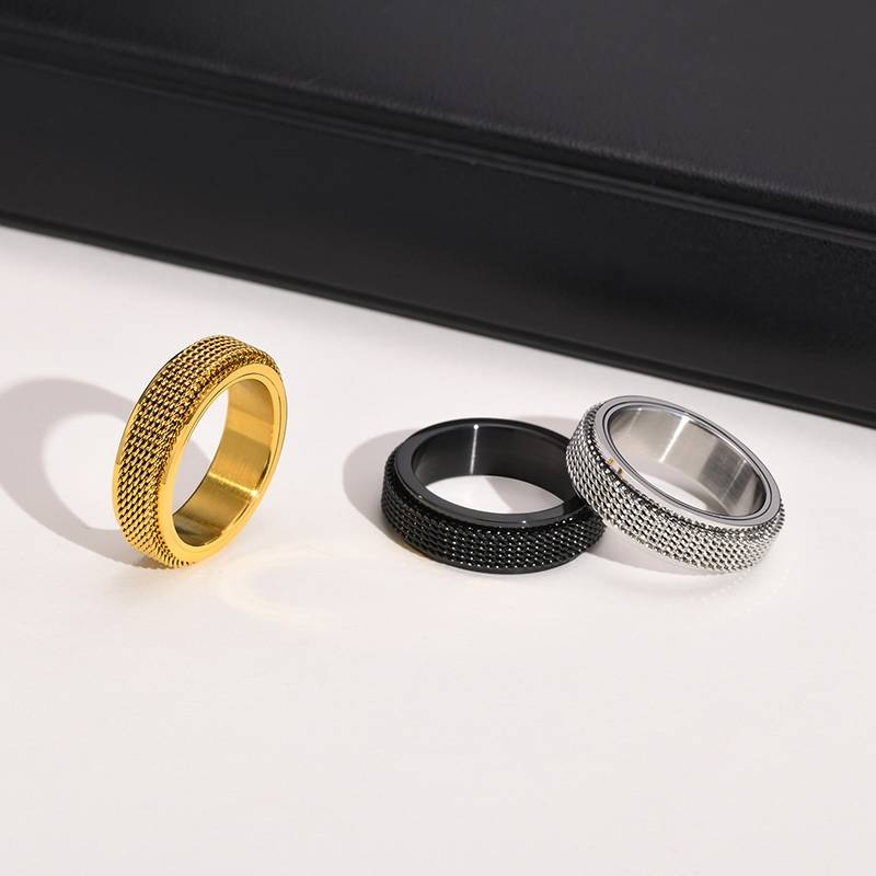8MM Stainless Steel Mesh Grainy Rotating Fidget Band Ring Men Jewelry New Arrivals Rings Rings Wedding & Engagement Jewelry Women Jewelry 