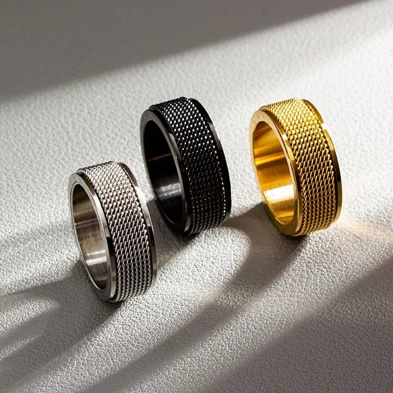 8MM Stainless Steel Mesh Grainy Rotating Fidget Band Ring Men Jewelry New Arrivals Rings Rings Wedding & Engagement Jewelry Women Jewelry 