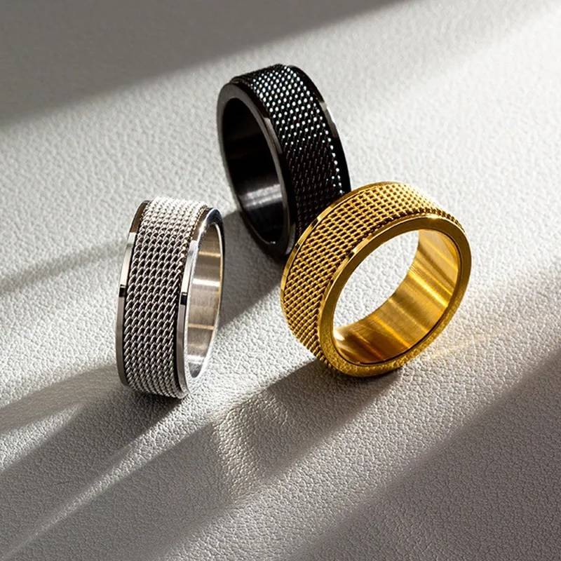 8MM Stainless Steel Mesh Grainy Rotating Fidget Band Ring Men Jewelry New Arrivals Rings Rings Wedding & Engagement Jewelry Women Jewelry 