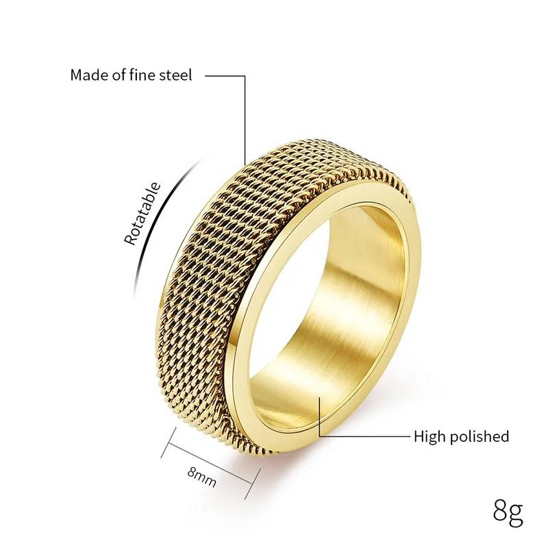 8MM Stainless Steel Mesh Grainy Rotating Fidget Band Ring Men Jewelry New Arrivals Rings Rings Wedding & Engagement Jewelry Women Jewelry 