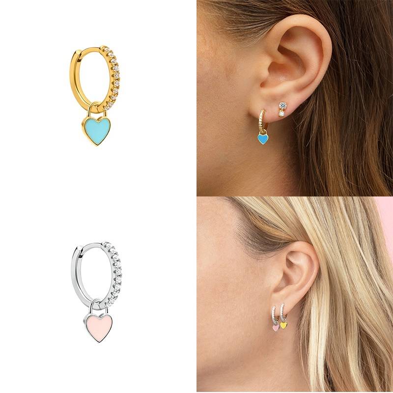 Cute Candy Neon Color Enamel Heart Charm Drop Earrings Earrings New Arrivals Women Jewelry 