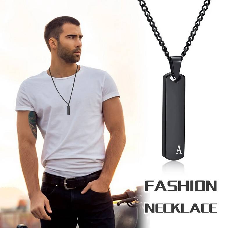 Vertical Bar Pendant Necklace with Initial A-Z Letter Alphabet Men Jewelry Necklaces New Arrivals 