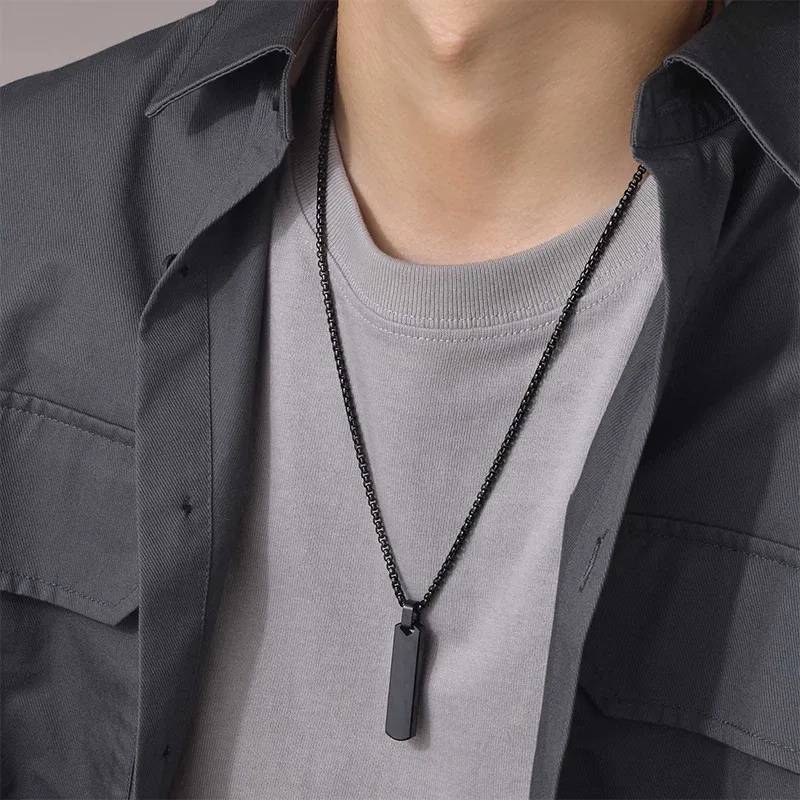 Vertical Bar Pendant Necklace with Initial A-Z Letter Alphabet Men Jewelry Necklaces New Arrivals 