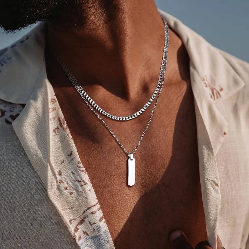 Vertical Bar Pendant Necklace with Initial A-Z Letter Alphabet Men Jewelry Necklaces New Arrivals 