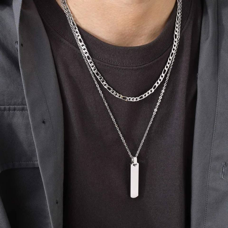 Vertical Bar Pendant Necklace with Initial A-Z Letter Alphabet Men Jewelry Necklaces New Arrivals 