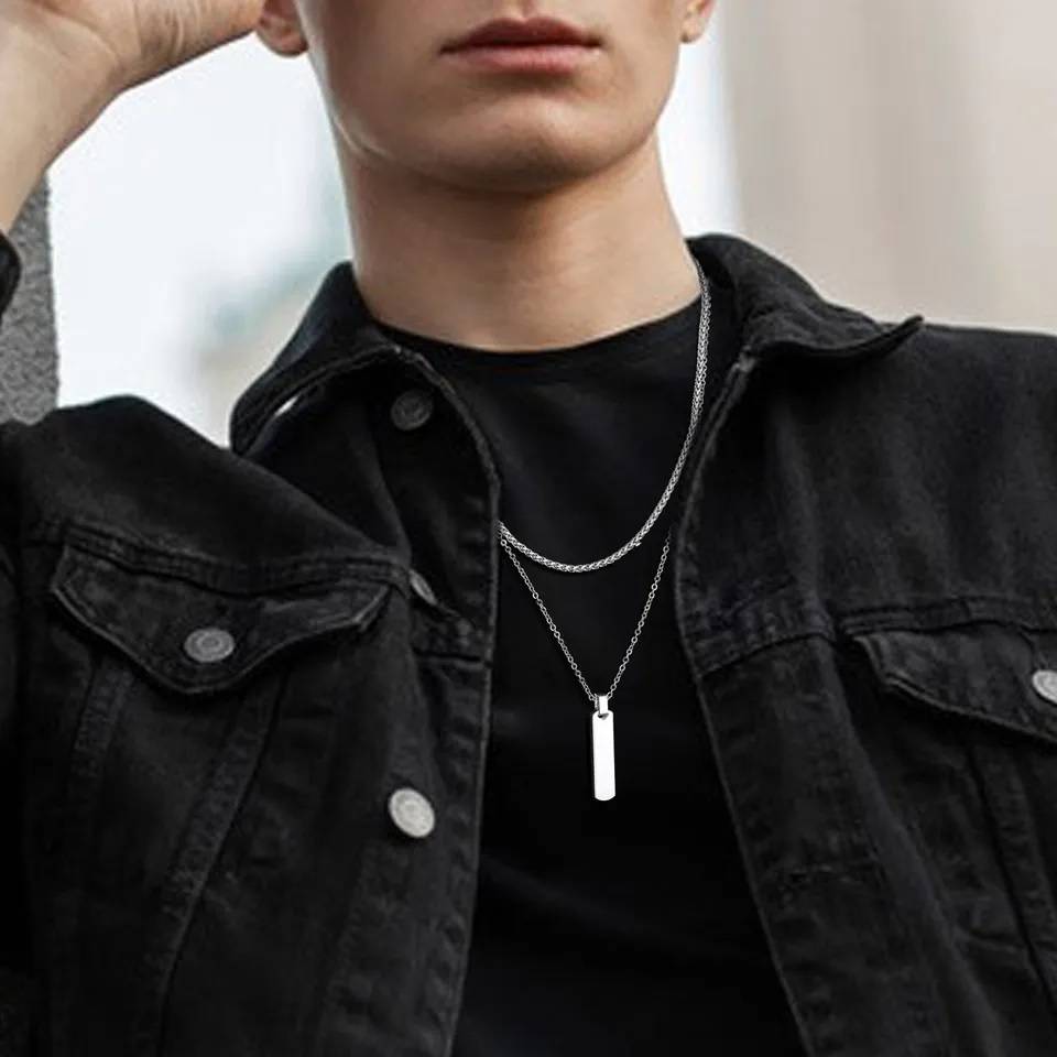 Vertical Bar Pendant Necklace with Initial A-Z Letter Alphabet Men Jewelry Necklaces New Arrivals 