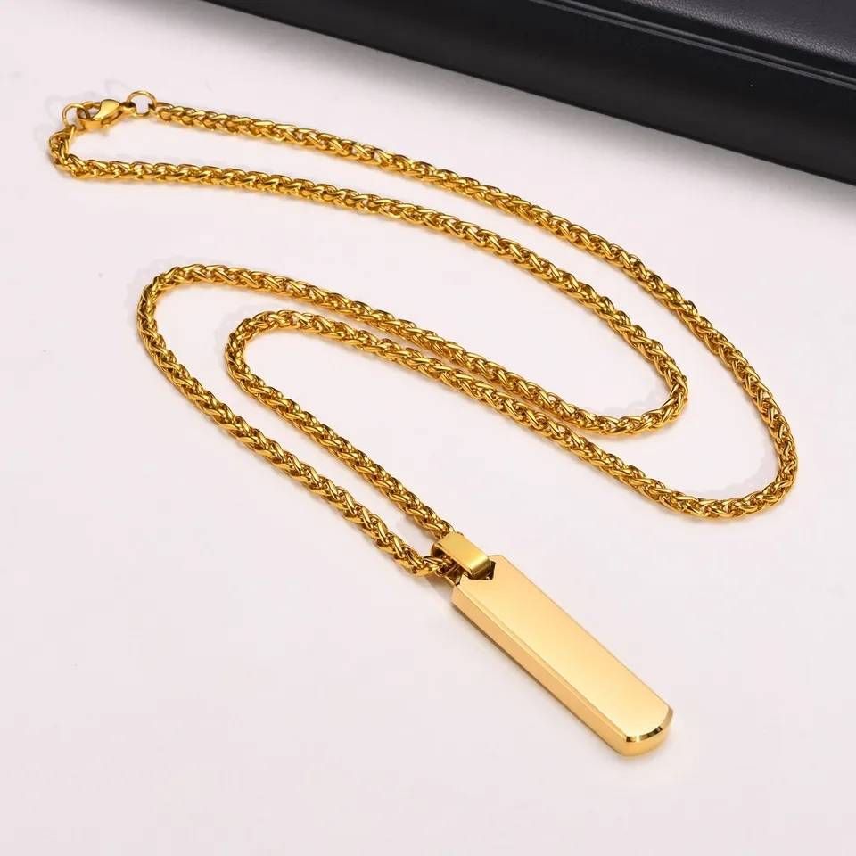 Vertical Bar Pendant Necklace with Initial A-Z Letter Alphabet Men Jewelry Necklaces New Arrivals 
