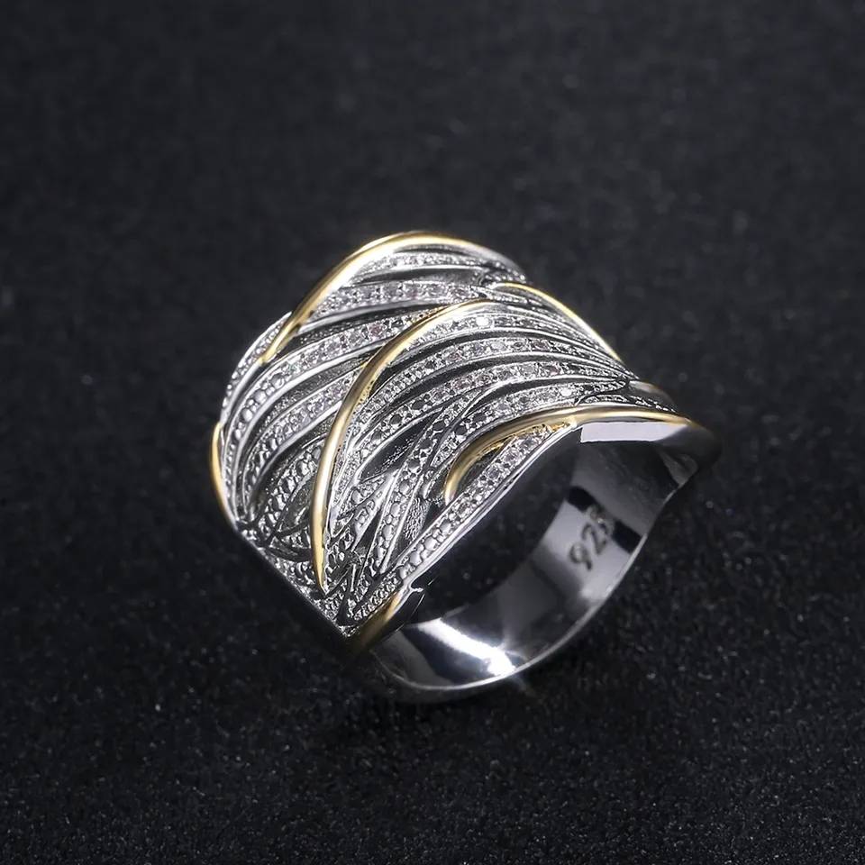 925 Sterling Silver Cubic Zirconia Phoenix Feathers Layered Ring New Arrivals Rings Women Jewelry 