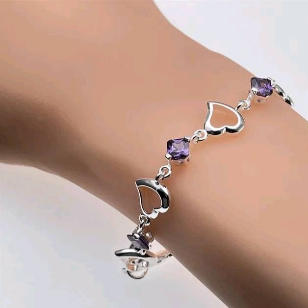 925 Sterling Silver Love Heart Purple Amethyst Bracelet Bracelets & Bangles New Arrivals Women Jewelry 