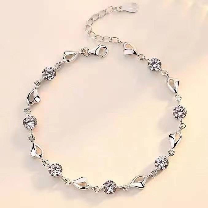 925 Sterling Silver Love Heart Shaped Cubic Zirconia Bracelet Bracelets & Bangles New Arrivals Women Jewelry 