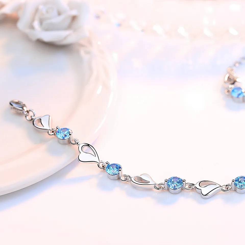 925 Sterling Silver Love Heart Shaped Cubic Zirconia Bracelet Bracelets & Bangles New Arrivals Women Jewelry 