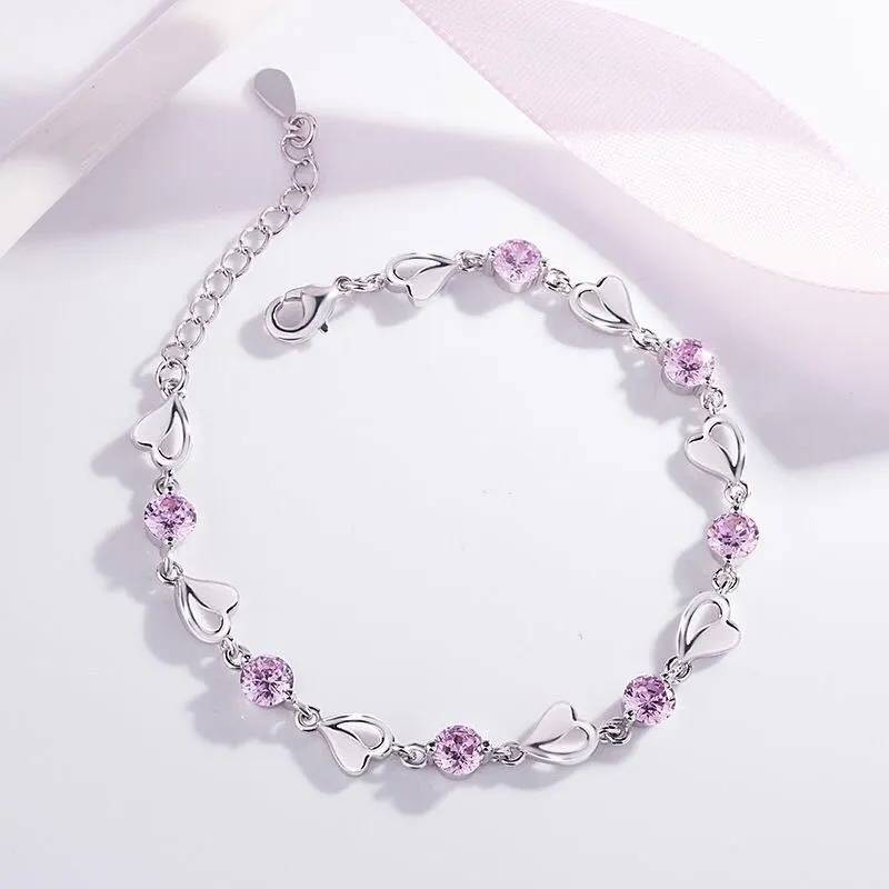 925 Sterling Silver Love Heart Shaped Cubic Zirconia Bracelet Bracelets & Bangles New Arrivals Women Jewelry 