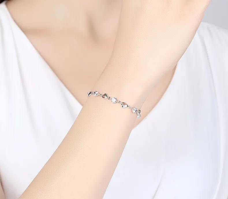 925 Sterling Silver Love Heart Shaped Cubic Zirconia Bracelet Bracelets & Bangles New Arrivals Women Jewelry 