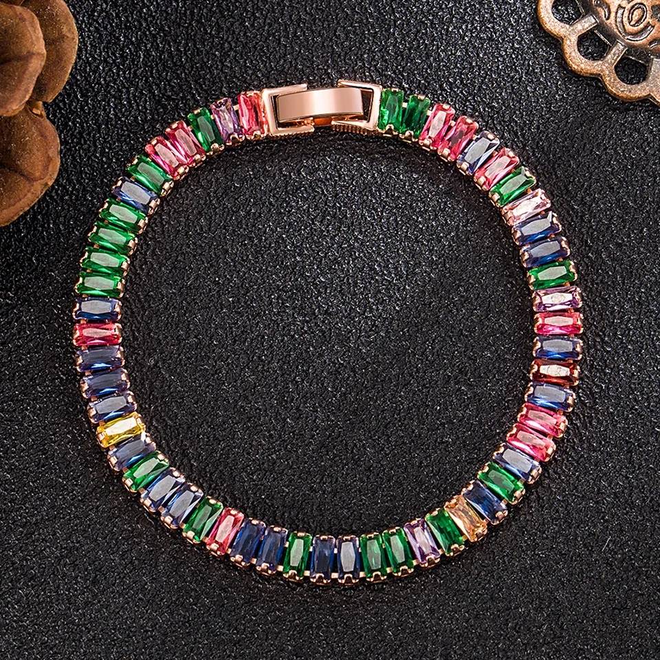 925 Sterling Silver Rainbow Colorful Cubic Zirconia Bracelet Bracelets & Bangles New Arrivals Women Jewelry 