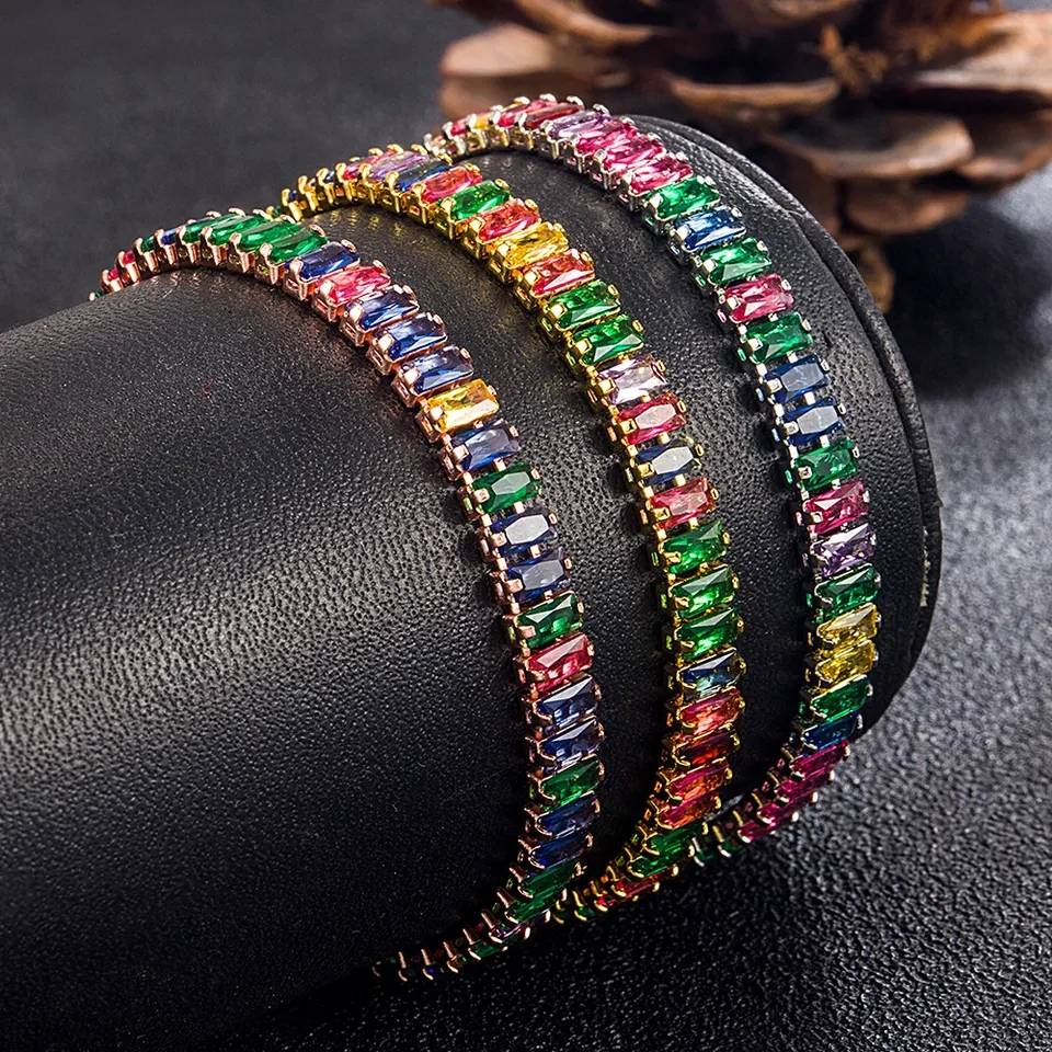 925 Sterling Silver Rainbow Colorful Cubic Zirconia Bracelet Bracelets & Bangles New Arrivals Women Jewelry 