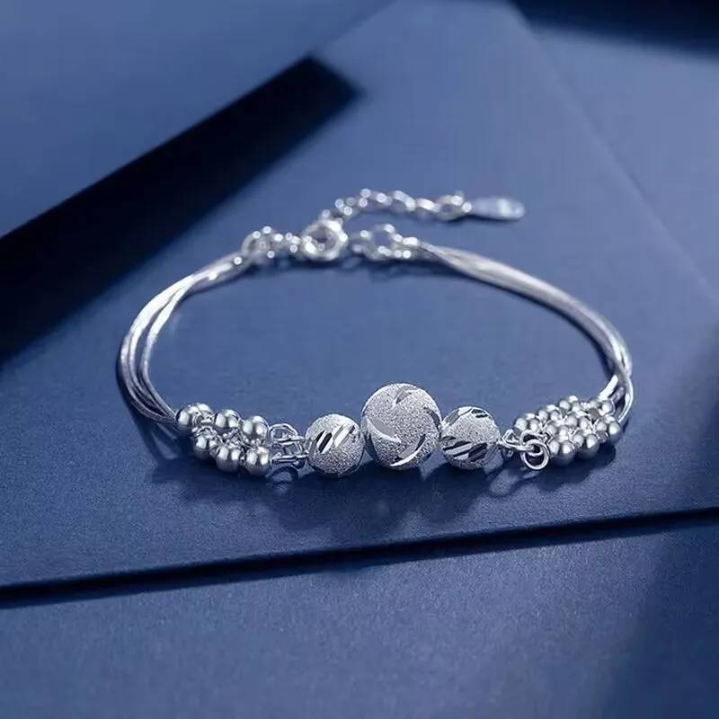 925 Sterling Silver Round Ball Beads Multi Layered Charm Bracelet Bracelets & Bangles New Arrivals Women Jewelry 