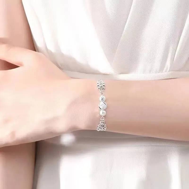 925 Sterling Silver Round Ball Beads Multi Layered Charm Bracelet Bracelets & Bangles New Arrivals Women Jewelry 