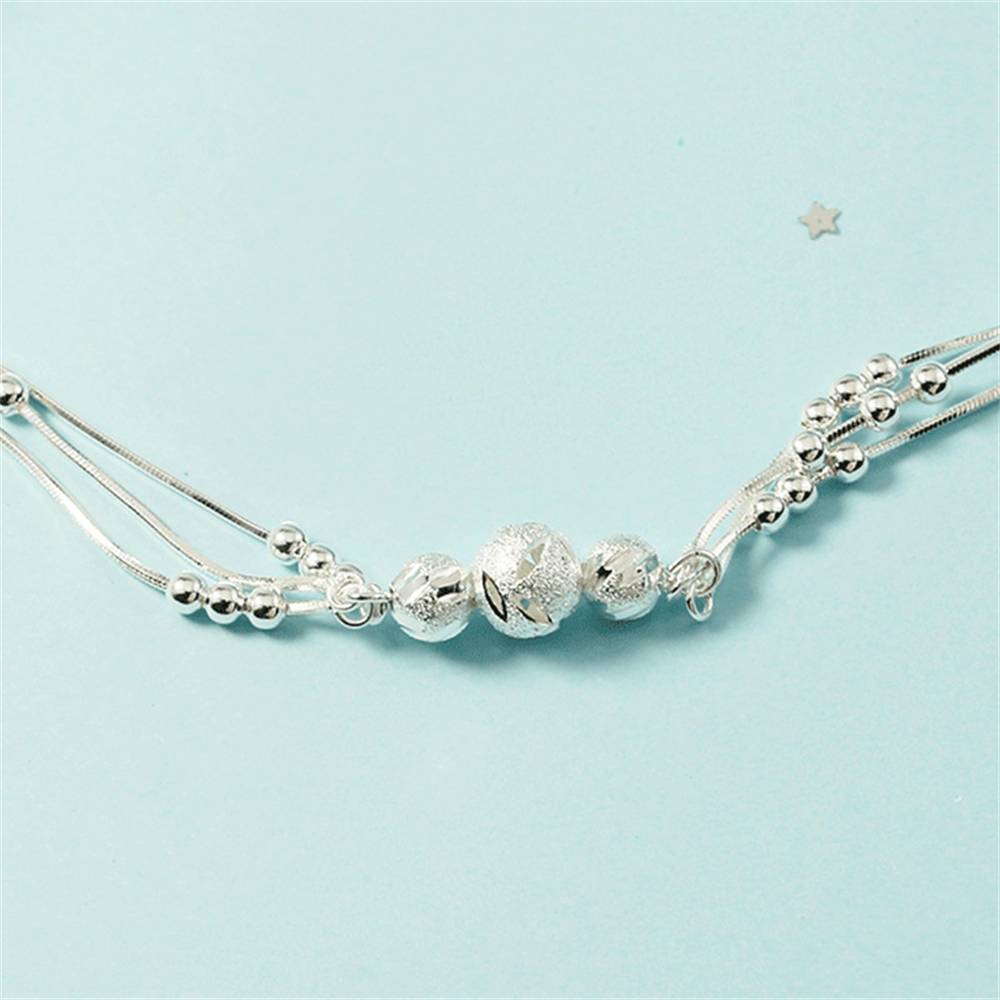 925 Sterling Silver Round Ball Beads Multi Layered Charm Bracelet Bracelets & Bangles New Arrivals Women Jewelry 