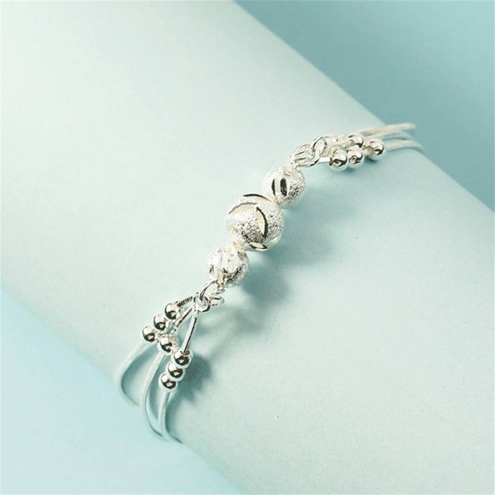 925 Sterling Silver Round Ball Beads Multi Layered Charm Bracelet Bracelets & Bangles New Arrivals Women Jewelry 