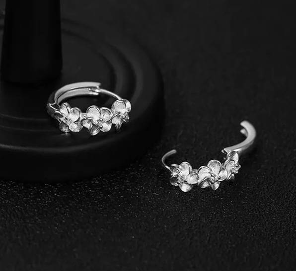 925 Sterling Silver Small Flowers Floral Round Hoop Earrings Earrings New Arrivals Women Jewelry 
