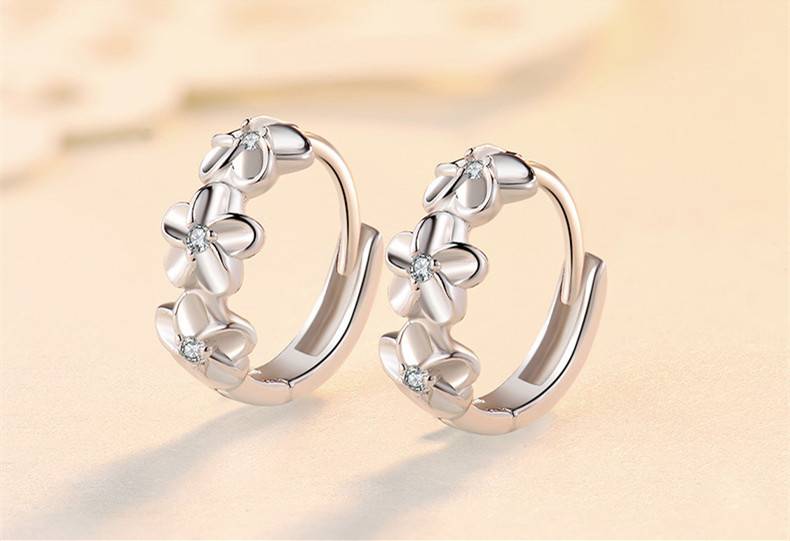 925 Sterling Silver Small Flowers Floral Round Hoop Earrings Earrings New Arrivals Women Jewelry 