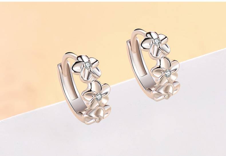 925 Sterling Silver Small Flowers Floral Round Hoop Earrings Earrings New Arrivals Women Jewelry 