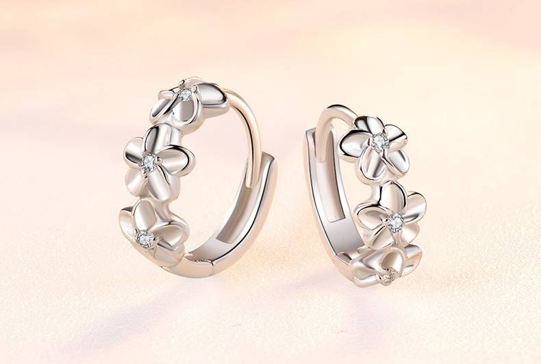 925 Sterling Silver Small Flowers Floral Round Hoop Earrings Earrings New Arrivals Women Jewelry 