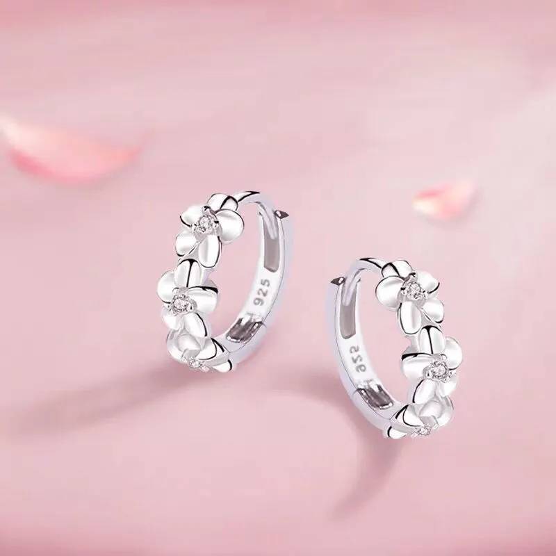 925 Sterling Silver Small Flowers Floral Round Hoop Earrings Earrings New Arrivals Women Jewelry 