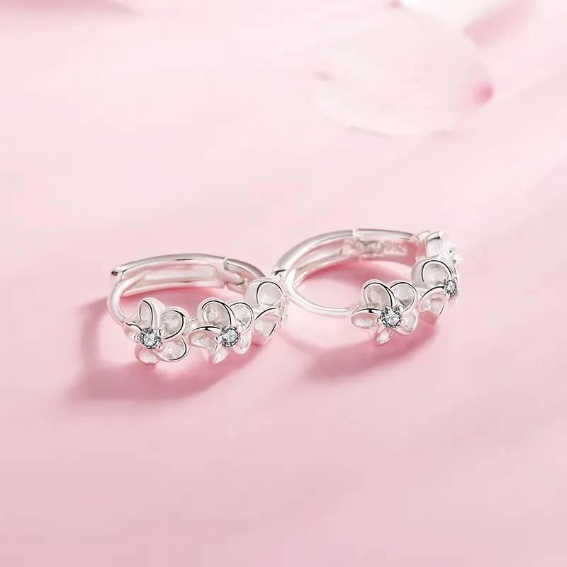 925 Sterling Silver Small Flowers Floral Round Hoop Earrings Earrings New Arrivals Women Jewelry 