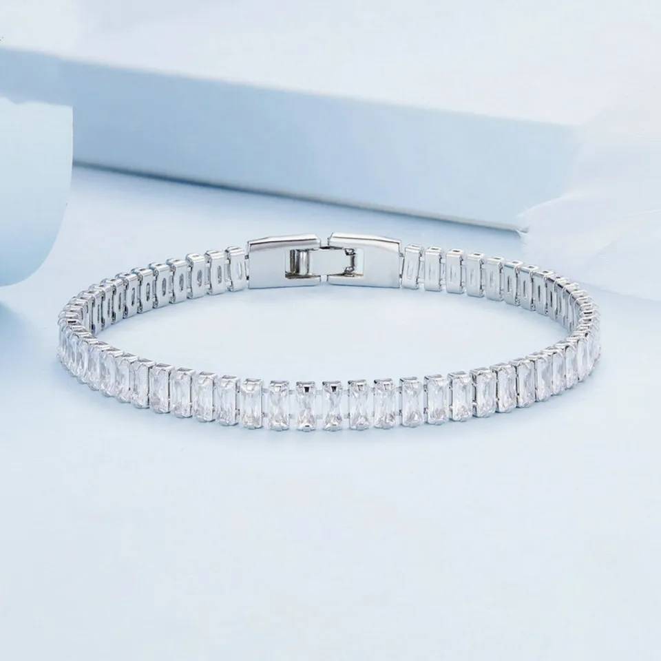 925 Sterling Silver Rectangular Cubic Zirconia Bracelet Bracelets & Bangles New Arrivals Women Jewelry 