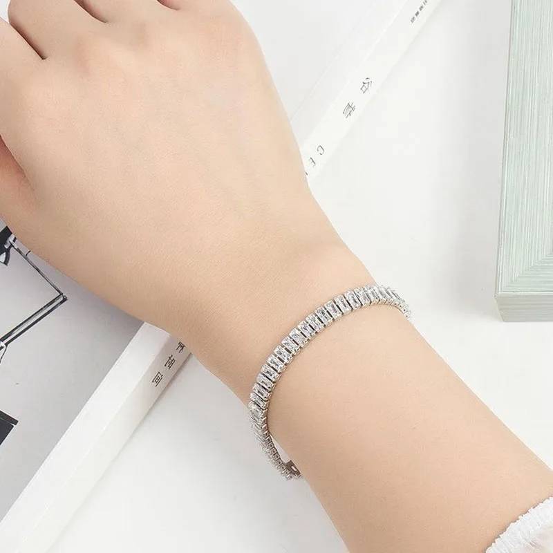 925 Sterling Silver Rectangular Cubic Zirconia Bracelet Bracelets & Bangles New Arrivals Women Jewelry 