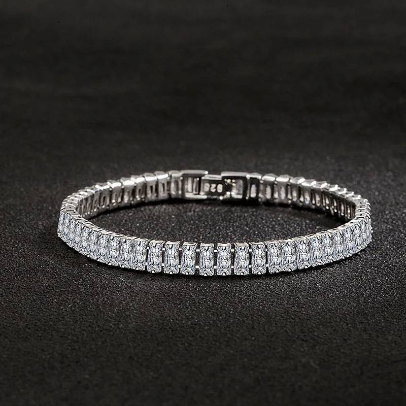 925 Sterling Silver Rectangular Cubic Zirconia Bracelet Bracelets & Bangles New Arrivals Women Jewelry 