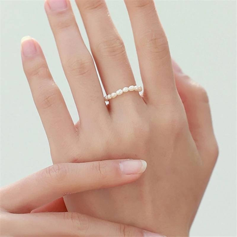 French Style Pearl Pull Chain Adjustable Golden Ring 