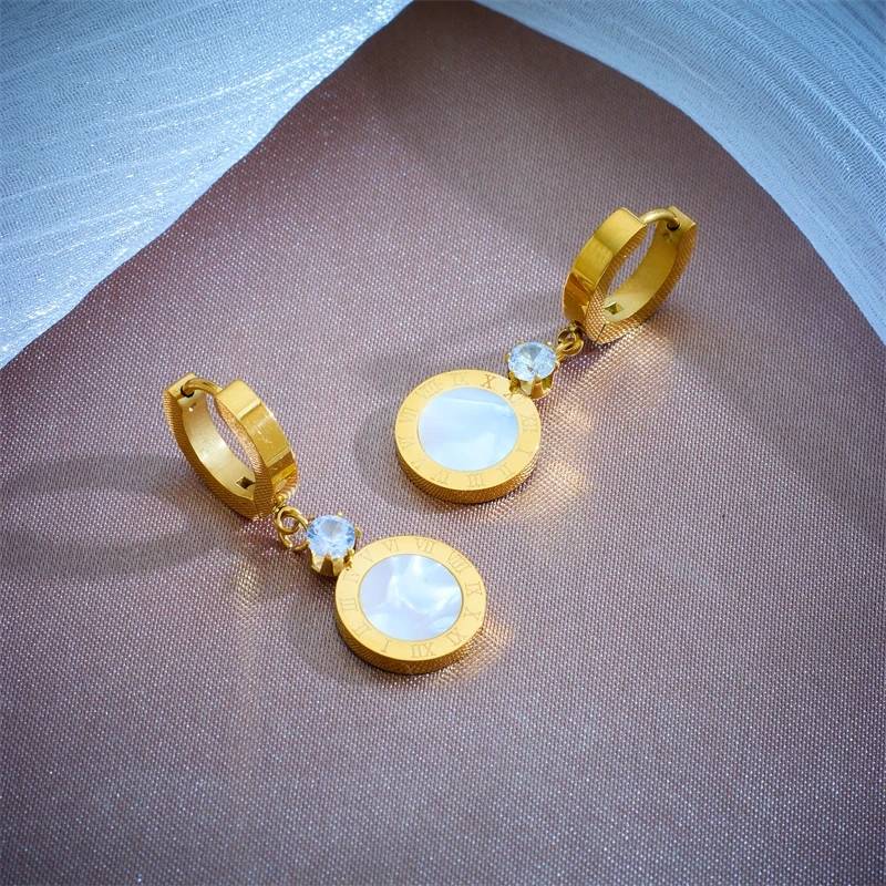 Roman Numeral Round Pendant Earrings Necklace 