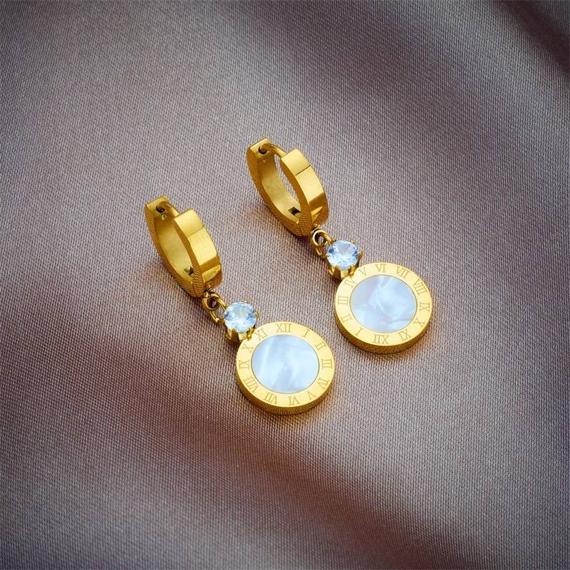 Roman Numeral Round Pendant Earrings Necklace 