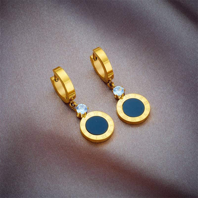 Roman Numeral Round Pendant Earrings Necklace 