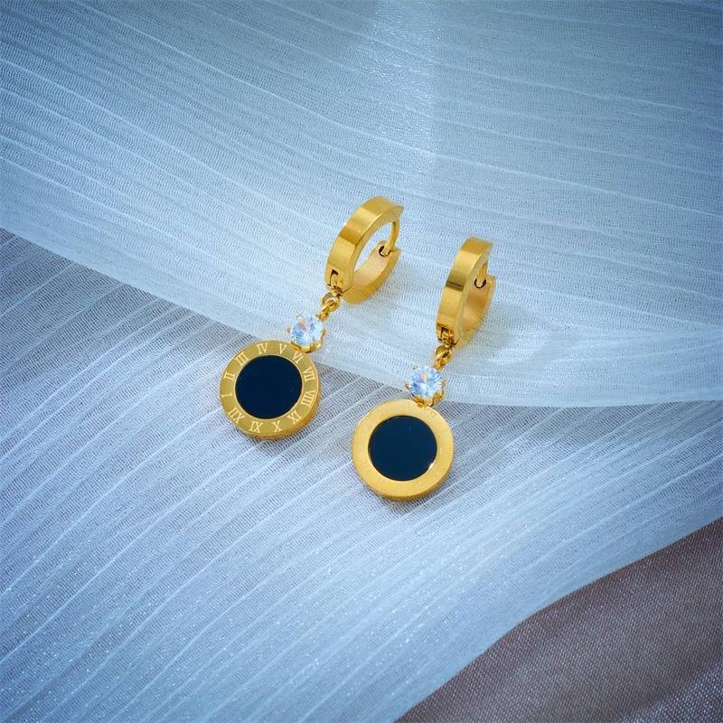 Roman Numeral Round Pendant Earrings Necklace 