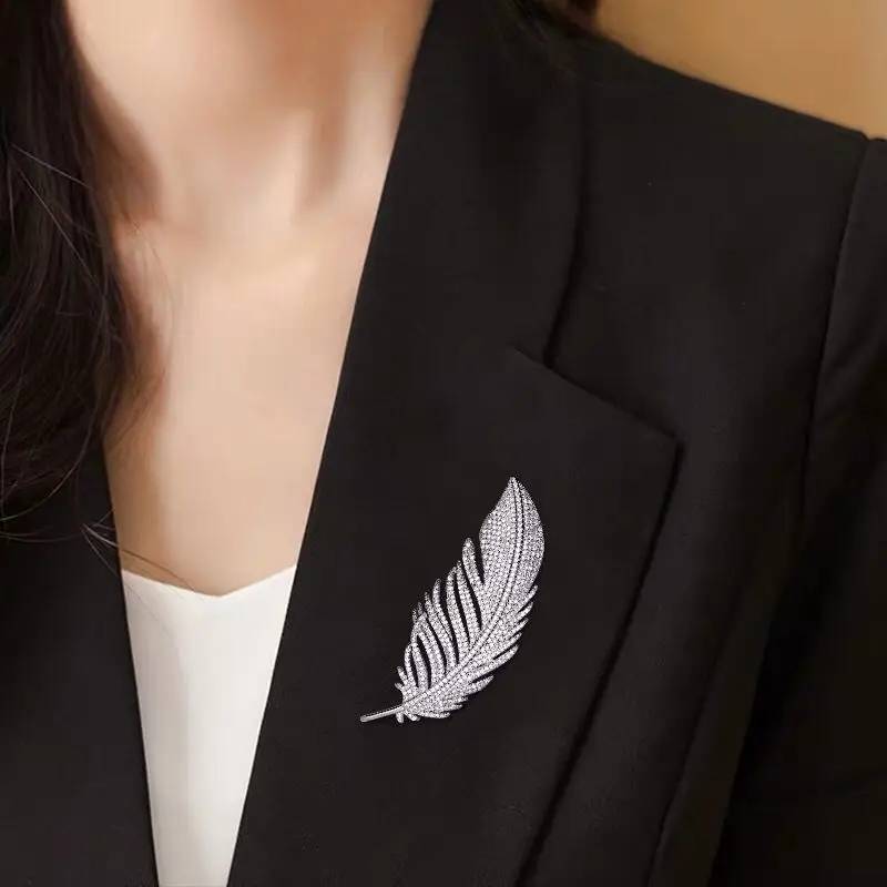 Cubic Zirconia Feather Brooch Pin Brooches & Pins New Arrivals Women Jewelry 