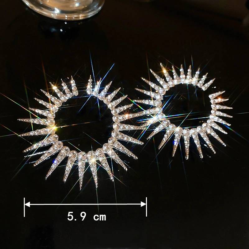 Large Circle Halo Star Flower Rhinestone Stud Earrings 