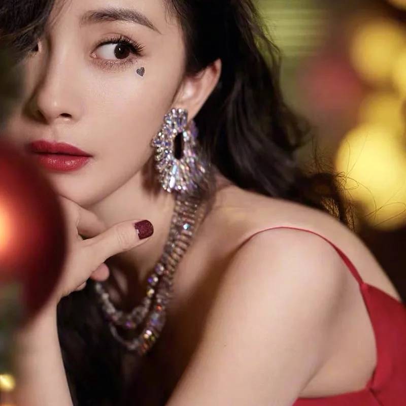 Large Circle Halo Star Flower Rhinestone Stud Earrings 