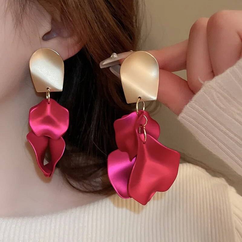 Solid Color Rose Petals Drop Earrings Earrings New Arrivals Women Jewelry 